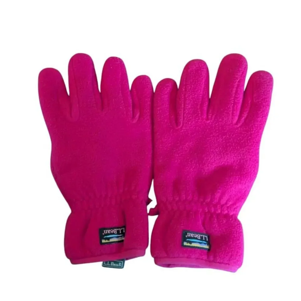 L.L. BEAN Kids Large Pink Mountain Classic Fleece Gloves Grippy Palm Warm